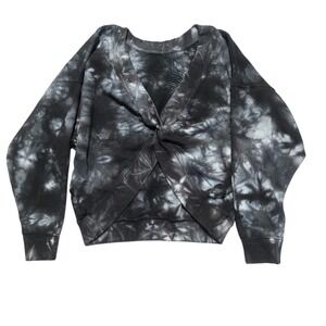 Joy Lab Womens Twisted Front Sweatshirt M Charcoal White Tie Dye Cropped 90s Y2K